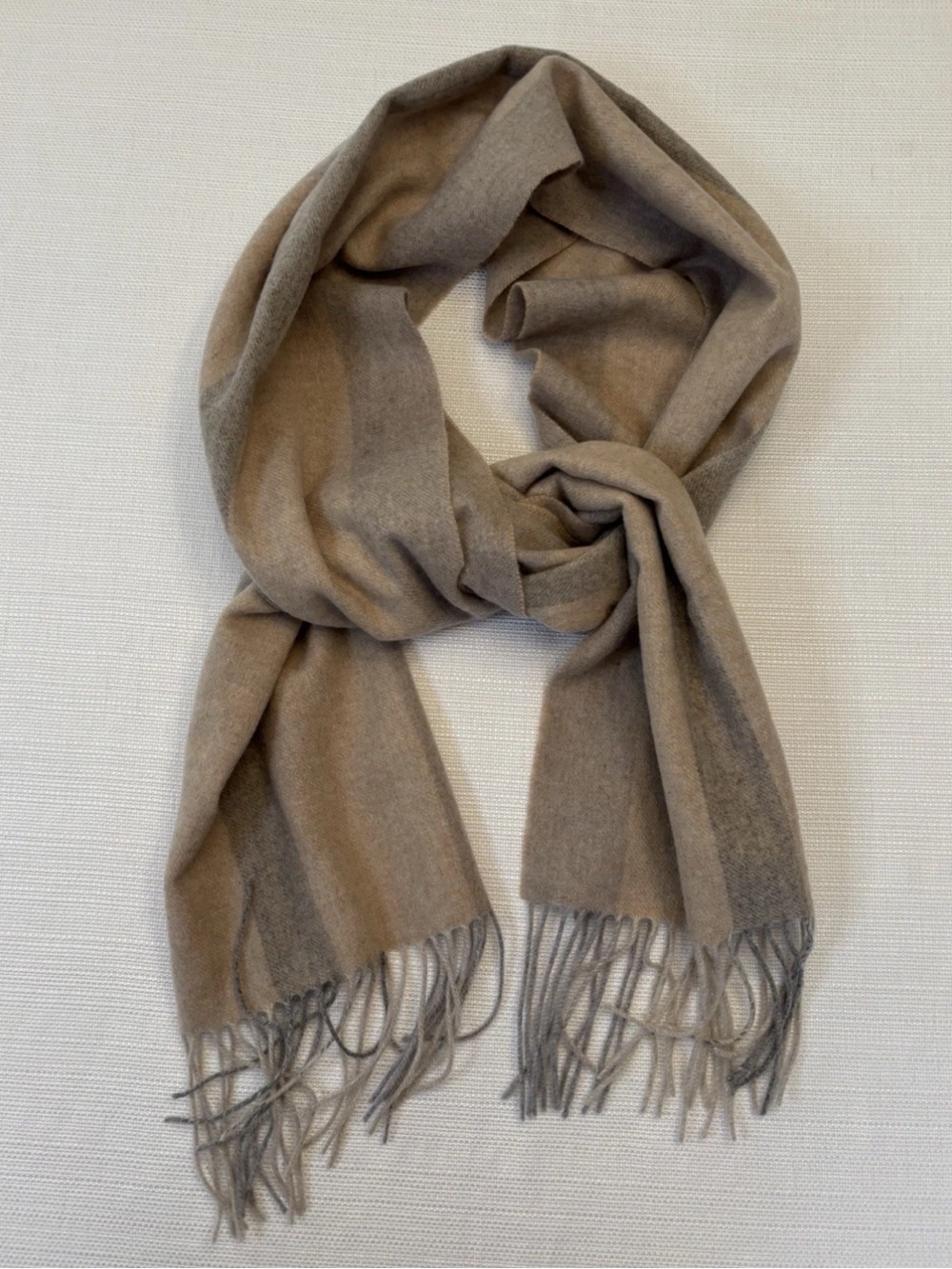 J. McLaughlin Beige & Brown 100% Cashmere Fringe Scarf